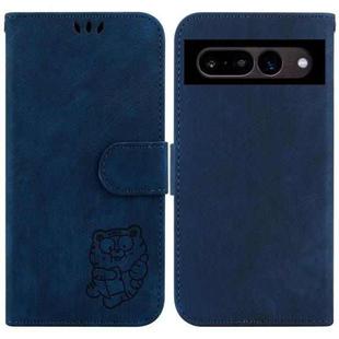 For Google Pixel 7 Pro Little Tiger Embossed Leather Phone Case(Dark Blue)