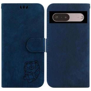 For Google Pixel 7 Little Tiger Embossed Leather Phone Case(Dark Blue)