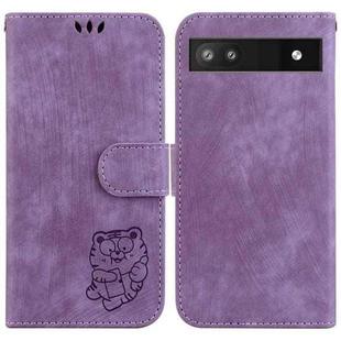 For Google Pixel 6a Little Tiger Embossed Leather Phone Case(Purple)