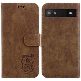 For Google Pixel 6a Little Tiger Embossed Leather Phone Case(Brown)