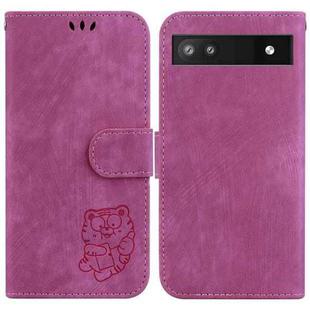 For Google Pixel 6a Little Tiger Embossed Leather Phone Case(Rose Red)