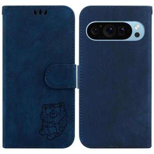 For Google Pixel 9 Pro Little Tiger Embossed Leather Phone Case(Dark Blue)