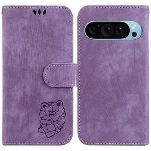 For Google Pixel 9 Little Tiger Embossed Leather Phone Case(Purple)