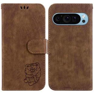 For Google Pixel 9 Little Tiger Embossed Leather Phone Case(Brown)