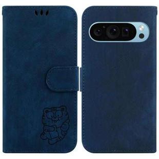 For Google Pixel 9 Little Tiger Embossed Leather Phone Case(Dark Blue)
