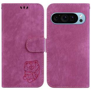 For Google Pixel 9 Little Tiger Embossed Leather Phone Case(Rose Red)