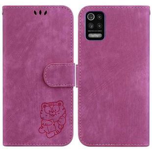 For LG K52 / K62 / Q52 Little Tiger Embossed Leather Phone Case(Rose Red)