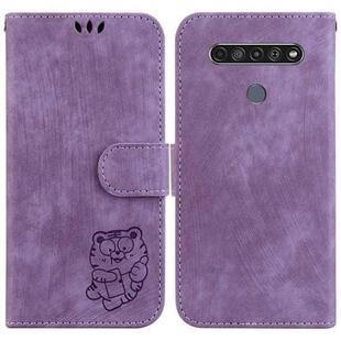 For LG K61 Little Tiger Embossed Leather Phone Case(Purple)