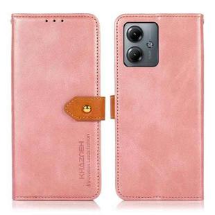 For Motorola Moto G14 4G KHAZNEH Dual-color Cowhide Texture Flip Leather Phone Case(Rose Gold)