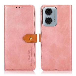 For Motorola Moto G34 5G KHAZNEH Dual-color Cowhide Texture Flip Leather Phone Case(Rose Gold)