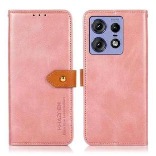 For Motorola Edge 50 Pro KHAZNEH Dual-color Cowhide Texture Flip Leather Phone Case(Rose Gold)