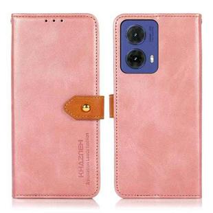For Motorola Moto G85 KHAZNEH Dual-color Cowhide Texture Flip Leather Phone Case(Rose Gold)