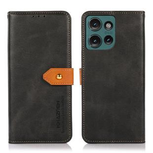 For Motorola Edge 50 Neo KHAZNEH Dual-color Cowhide Texture Flip Leather Phone Case(Black)