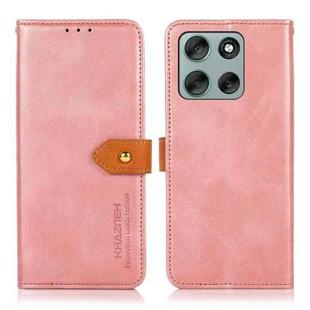 For Motorola Moto G56 5G KHAZNEH Dual-color Cowhide Texture Flip Leather Phone Case(Rose Gold)