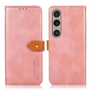 For Sony Xperia 1 IV KHAZNEH Dual-color Cowhide Texture Flip Leather Phone Case(Rose Gold)