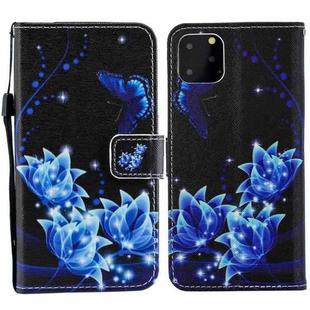 For iPhone 15 Pro Painted Pattern Horizontal Flip Leather Phone Case(Blue Folwer)