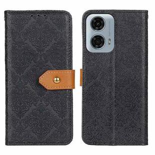 For Motorola Moto G24 Power European Floral Embossed Flip Leather Phone Case(Black)
