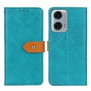 For Motorola Moto G34 European Floral Embossed Flip Leather Phone Case(Blue)