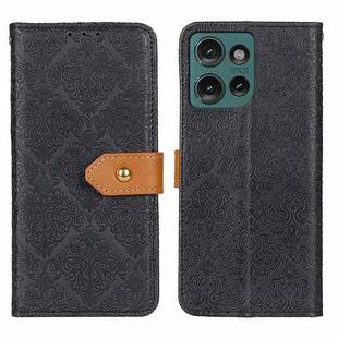 For Motorola Edge 50 European Floral Embossed Flip Leather Phone Case(Black)