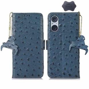 For Sony Xperia 5 V Ostrich Pattern Genuine Leather RFID Phone Case(Blue)
