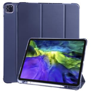For iPad Pro 12.9 (2020) / iPad Pro 12.9(2018) 3-folding Horizontal Flip PU Leather + Shockproof TPU Tablet Case with Holder & Pen Slot(Dark Blue)