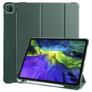 For iPad Pro 12.9 (2020) / iPad Pro 12.9(2018) 3-folding Horizontal Flip PU Leather + Shockproof TPU Tablet Case with Holder & Pen Slot(Pine Green)