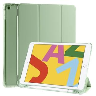 For iPad 10.2 2021 / 2020 / 2019 3-folding Horizontal Flip PU Leather + Shockproof TPU Case with Holder & Pen Slot(Matcha Green)