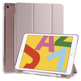 For iPad 10.2 2021 / 2020 / 2019 3-folding Horizontal Flip PU Leather + Shockproof TPU Case with Holder & Pen Slot(Pink)