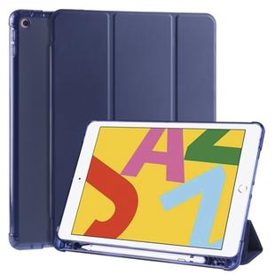 For iPad 10.2 2021 / 2020 / 2019 3-folding Horizontal Flip PU Leather + Shockproof TPU Case with Holder & Pen Slot(Dark Blue)
