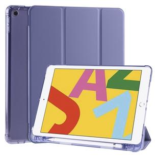 For iPad 10.2 2021 / 2020 / 2019 3-folding Horizontal Flip PU Leather + Shockproof TPU Case with Holder & Pen Slot(Lavender Purple)