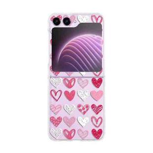 For Samsung Galaxy Z Flip5 Painted Pattern PC Transparent Folding Phone Case(Z47 Hand Painted Heart)