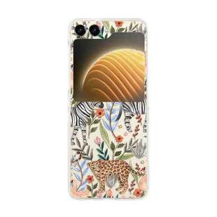 For Samsung Galaxy Z Flip5 Painted Pattern PC Transparent Folding Phone Case(Z107 Jungle Leopard)