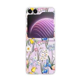 For Samsung Galaxy Z Flip5 Painted Pattern PC Transparent Folding Phone Case(Z104 Blue Flowers)