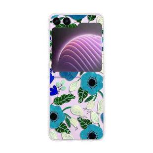 For Samsung Galaxy Z Flip5 Painted Pattern PC Transparent Folding Phone Case(Z85 Blue Flower)