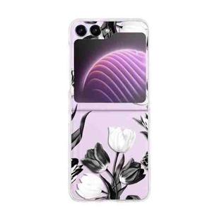 For Samsung Galaxy Z Flip5 Painted Pattern PC Transparent Folding Phone Case(Z62 Black and White Tulip)