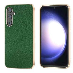 For Samsung Galaxy S23 FE 5G Genuine Leather Mino Series Nano Plating Phone Case(Green)