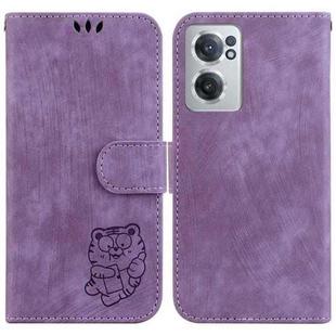 For OnePlus Nord CE 2 5G Little Tiger Embossed Leather Phone Case(Purple)