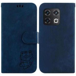 For OnePlus 10 Pro 5G Little Tiger Embossed Leather Phone Case(Dark Blue)