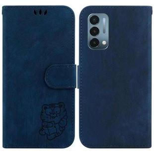 For OnePlus Nord N200 5G Little Tiger Embossed Leather Phone Case(Dark Blue)