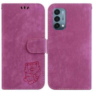 For OnePlus Nord N200 5G Little Tiger Embossed Leather Phone Case(Rose Red)