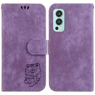 For OnePlus Nord 2 5G Little Tiger Embossed Leather Phone Case(Purple)