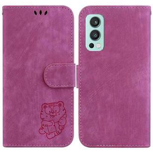 For OnePlus Nord 2 5G Little Tiger Embossed Leather Phone Case(Rose Red)