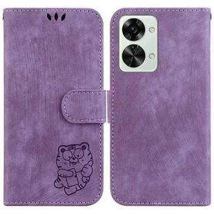For OnePlus Nord 2T Little Tiger Embossed Leather Phone Case(Purple)