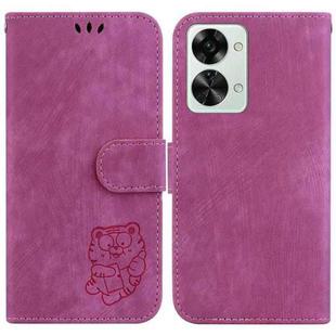For OnePlus Nord 2T Little Tiger Embossed Leather Phone Case(Rose Red)
