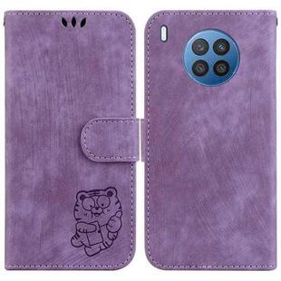 For Huawei nova Y61 / Enjoy 50z Little Tiger Embossed Leather Phone Case(Purple)