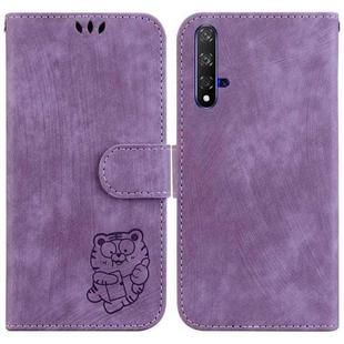 For Huawei nova 5T / Honor 20 Little Tiger Embossed Leather Phone Case(Purple)