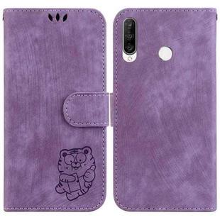 For Huawei P30 Lite / nova 4e Little Tiger Embossed Leather Phone Case(Purple)