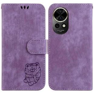For Huawei nova 12 Little Tiger Embossed Leather Phone Case(Purple)