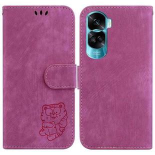 For Honor 90 Lite Little Tiger Embossed Leather Phone Case(Rose Red)