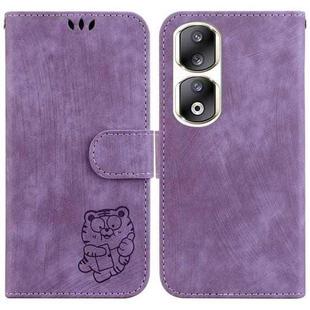 For Honor 90 Pro Little Tiger Embossed Leather Phone Case(Purple)